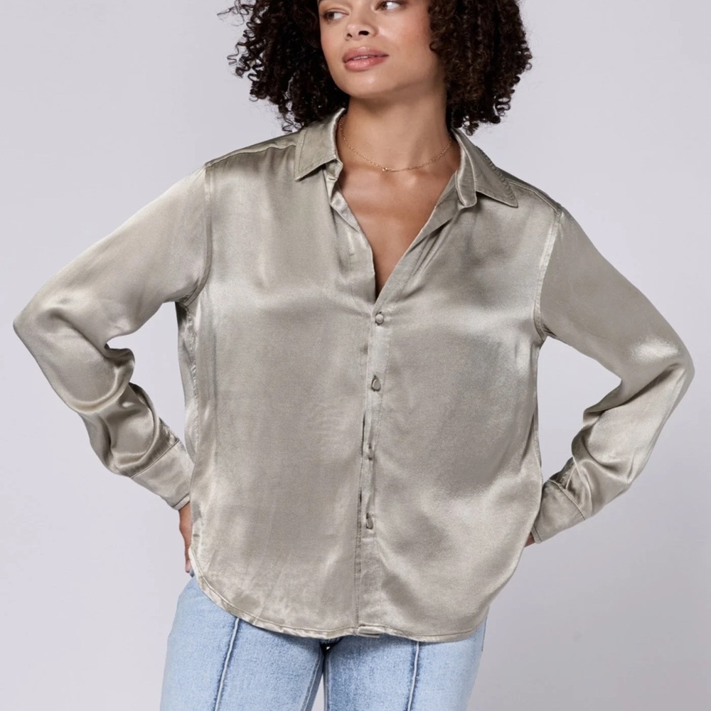 Dear John Silver Button Down Shirt with Notched Collar and Long Sleeves